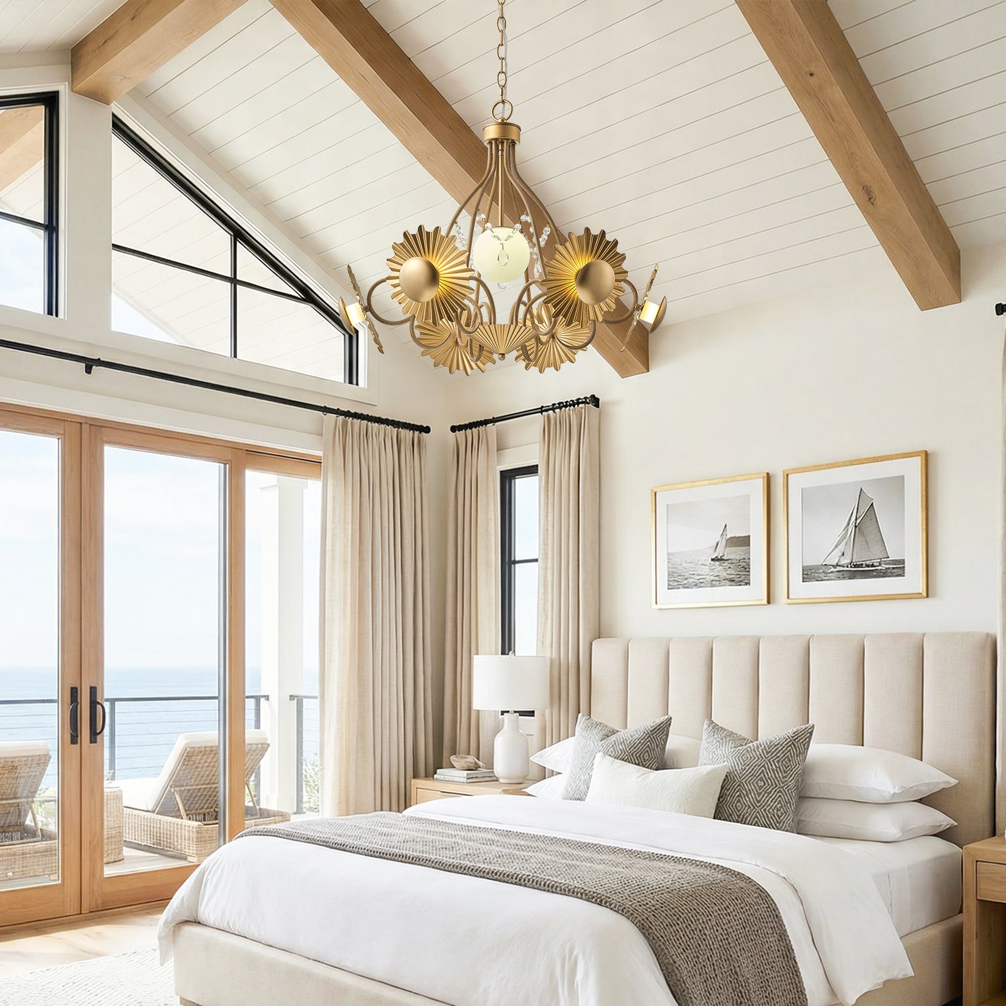 Arvin 7-Light Golden Botanical Flower Petal Chandelier