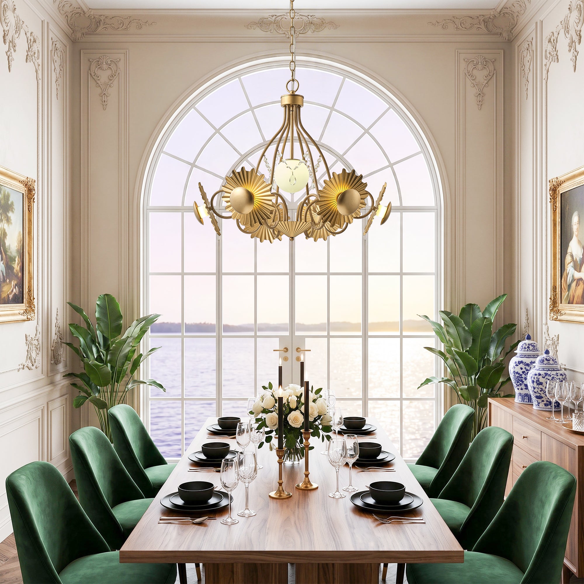 Arvin 7-Light Golden Botanical Flower Petal Chandelier