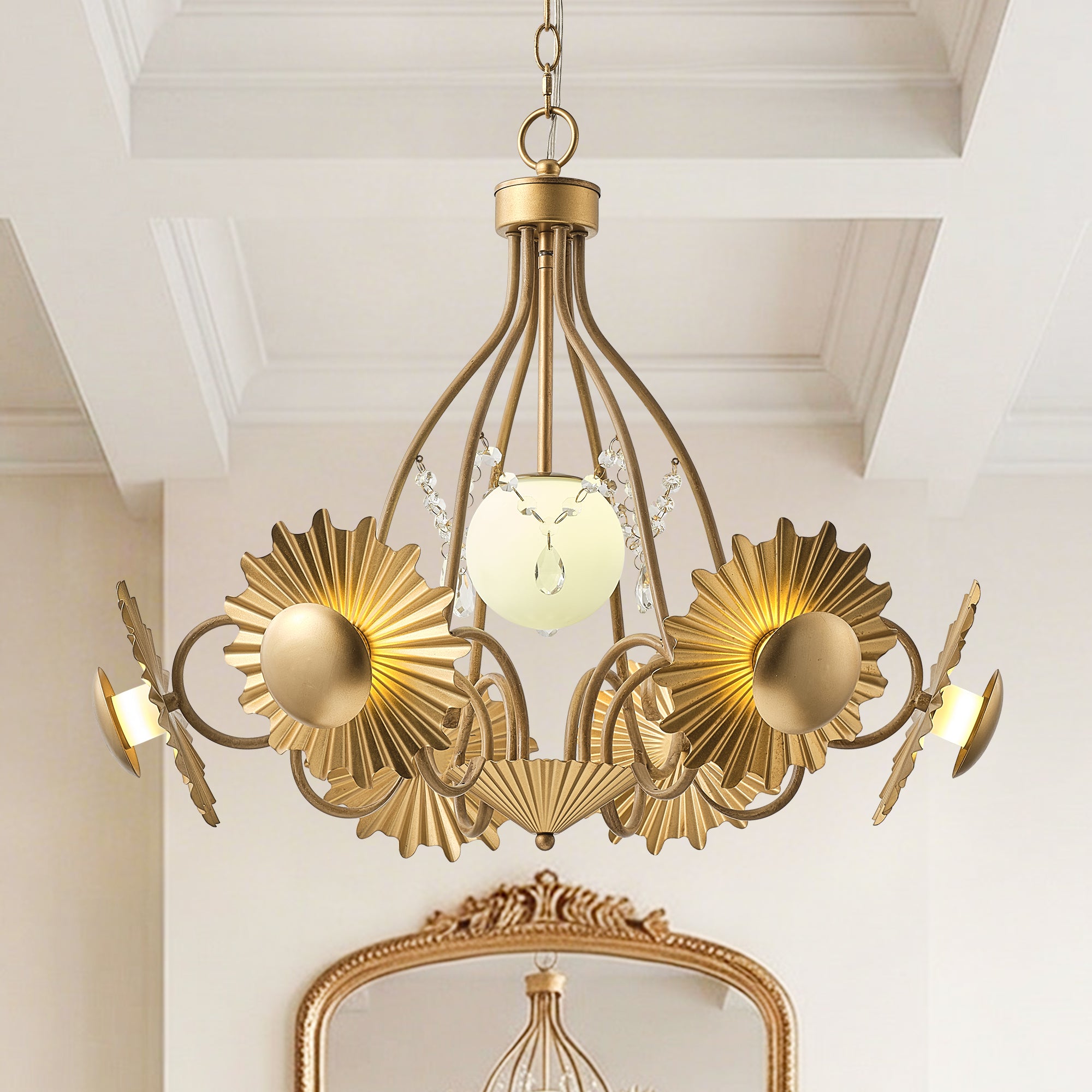 Arvin 7-Light Golden Botanical Flower Petal Chandelier