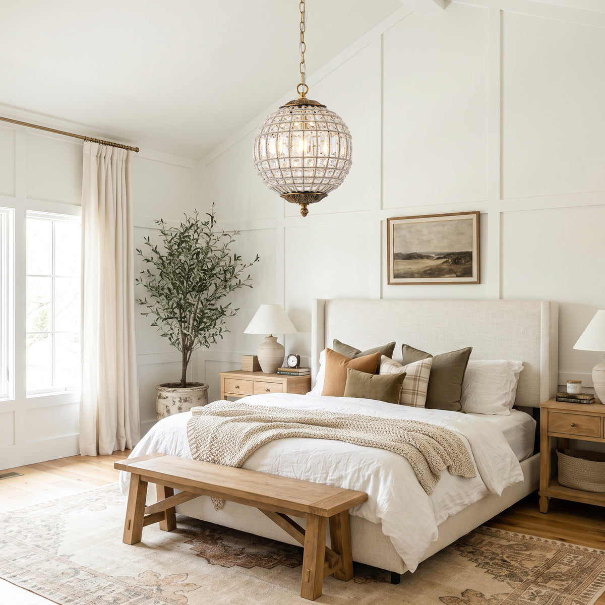 Burke 1-Light Antique Brass Crystal Globe Pendant Light