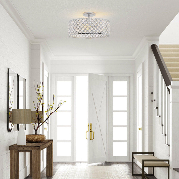 15 Inch 3-Light Modern Chrome Semi-Flush Mount Ceiling Lighting