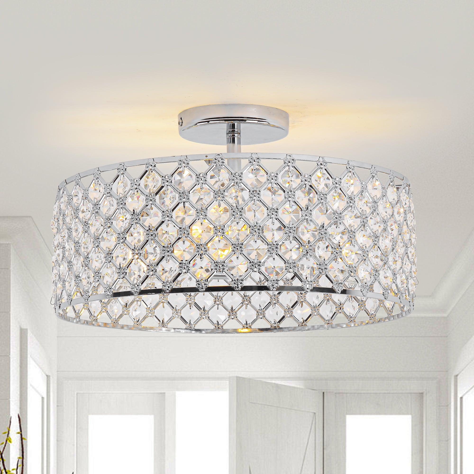 15 Inch 3-Light Modern Chrome Semi-Flush Mount Ceiling Lighting