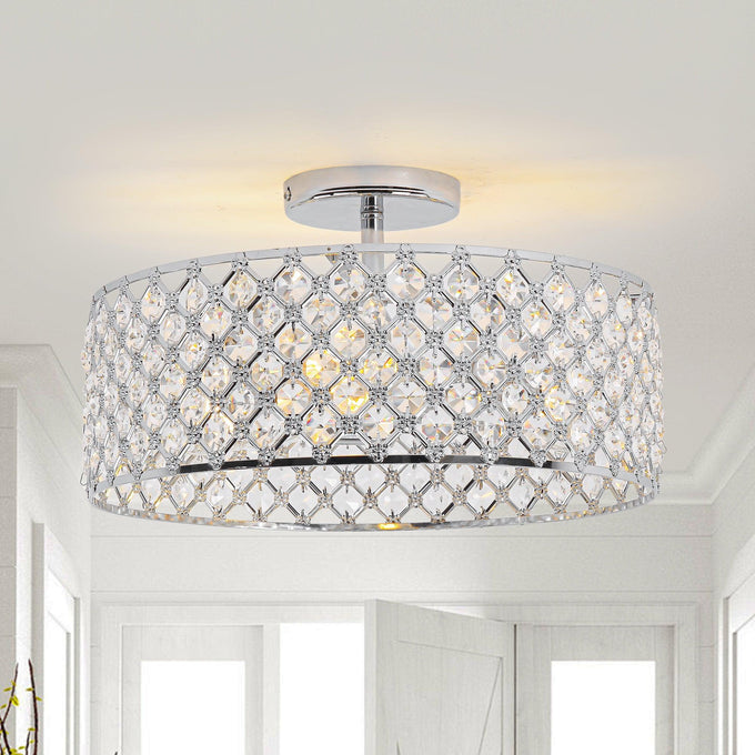 15 Inch 3-Light Modern Chrome Semi-Flush Mount Ceiling Lighting