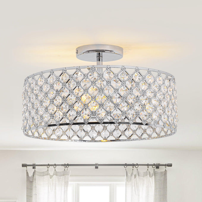15 Inch 3-Light Modern Chrome Semi-Flush Mount Ceiling Lighting