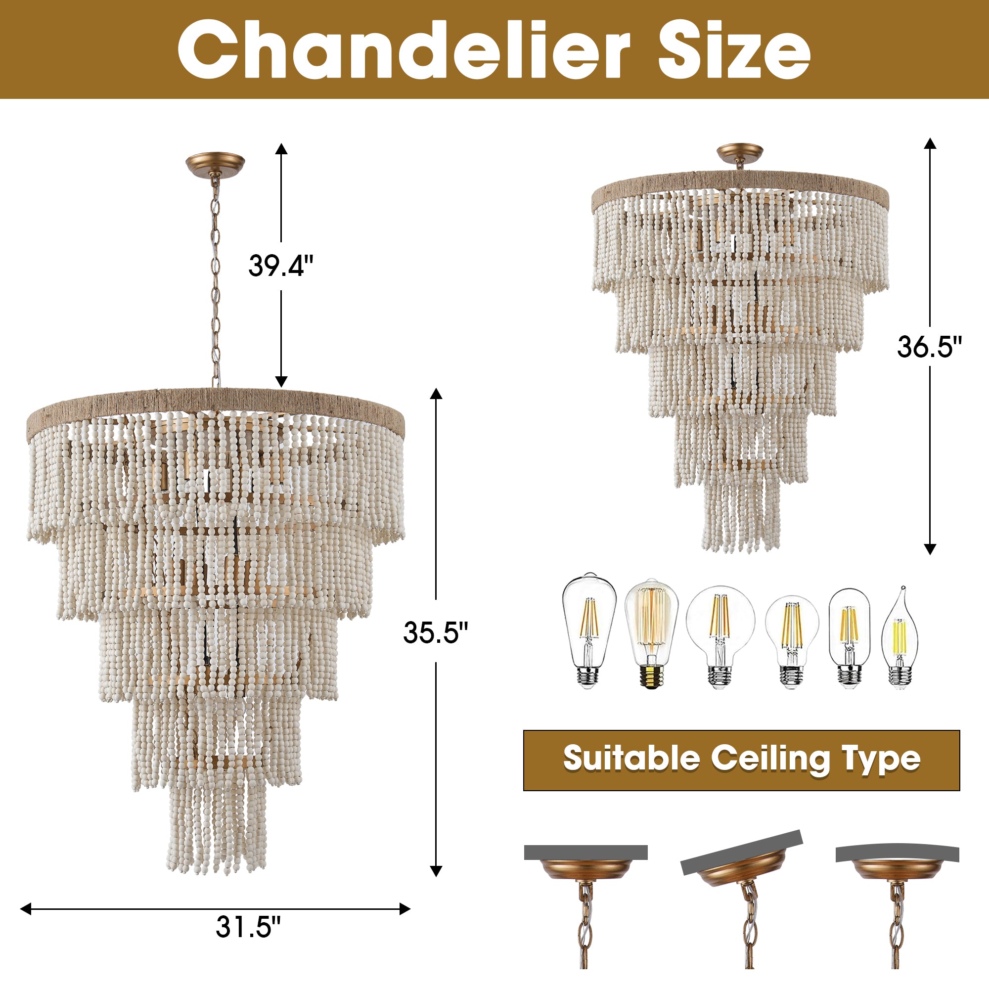 32 Inch Nelly 9-Light Bohemia Wood Beaded Chandelier