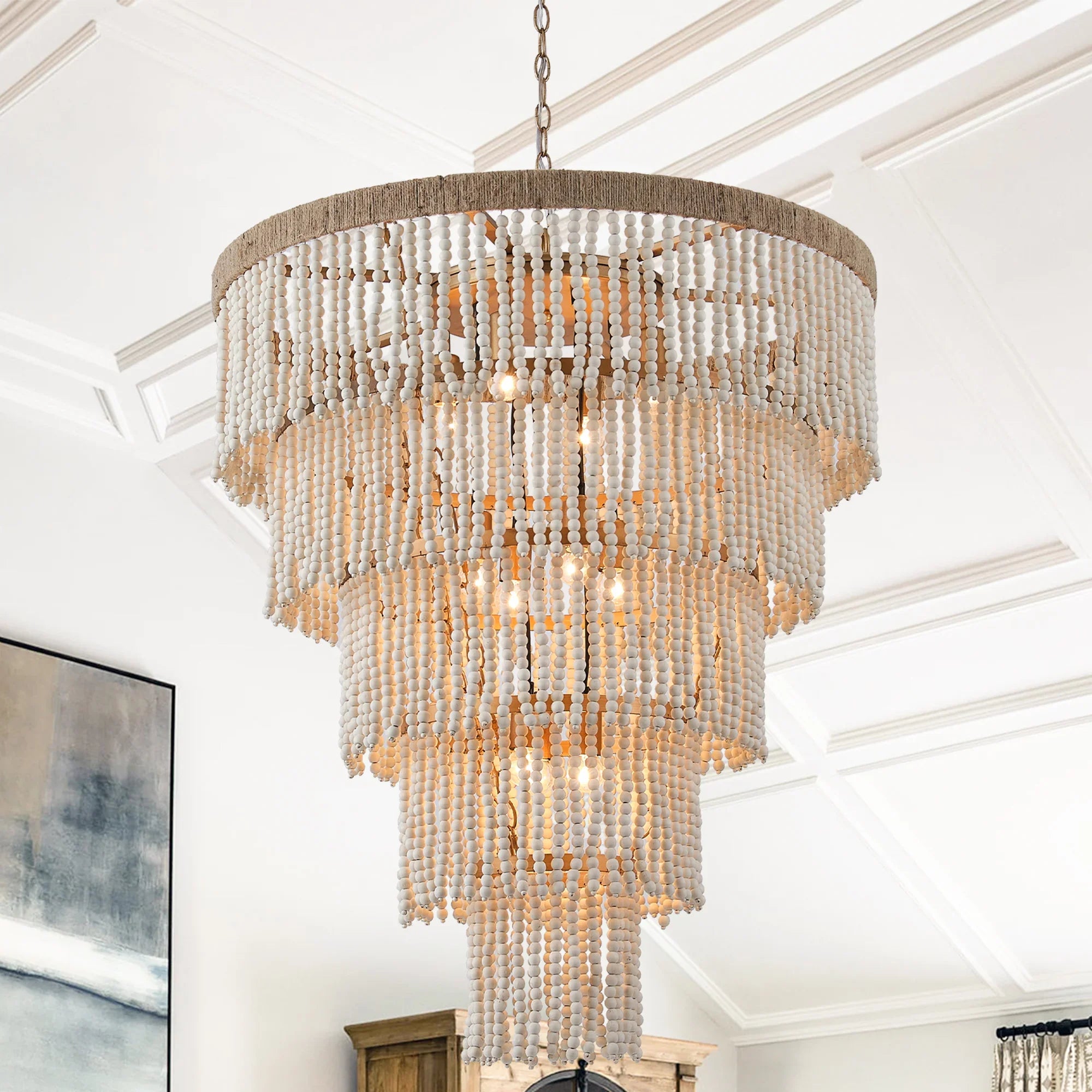 32 Inch Nelly 9-Light Bohemia Wood Beaded Chandelier