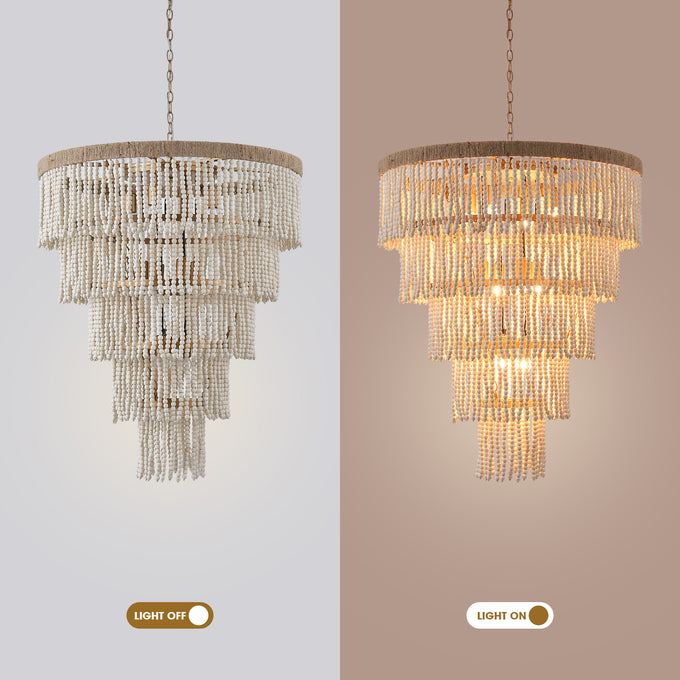 32 Inch Nelly 9-Light Bohemia Wood Beaded Chandelier