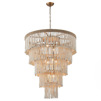 32 Inch Nelly 9-Light Bohemia Wood Beaded Chandelier