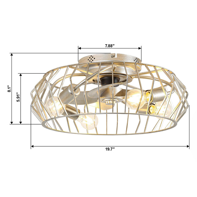 Ventilador de techo empotrado plateado de 20 pulgadas con aplicación de luz y control remoto