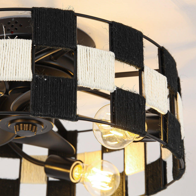Ventilador de techo industrial negro de 18 pulgadas con luz empotrada, aplicación y control remoto