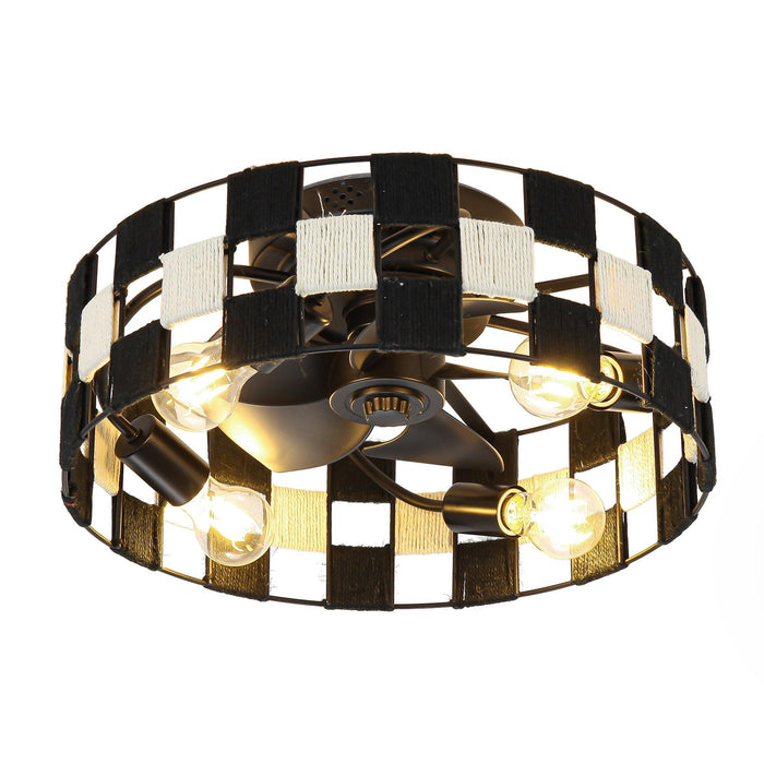 18 Inch Black Industrial Flush Mount Ceiling Fan with Light APP and Remote Control