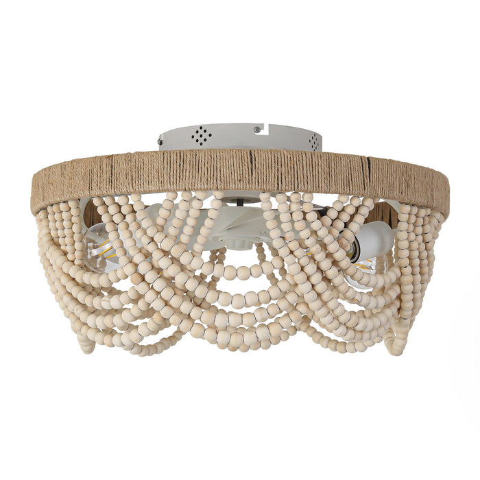 20 Inch White Farmhouse Wooden Beads Flush Mount Ceiling Fan with APP Remote Control and Lighting
