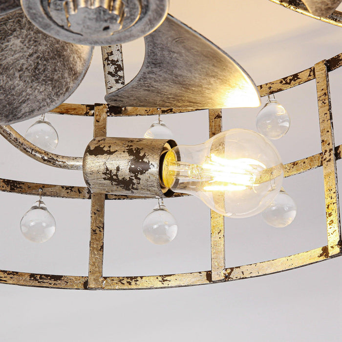 18 Inch Retro Silver Crystal Flush Mount Ceiling Fan with APP Remote Control and Lighting