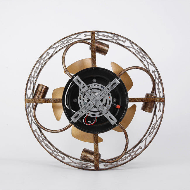Ventilador de techo industrial dorado de 18 pulgadas con luz empotrada, aplicación y control remoto.