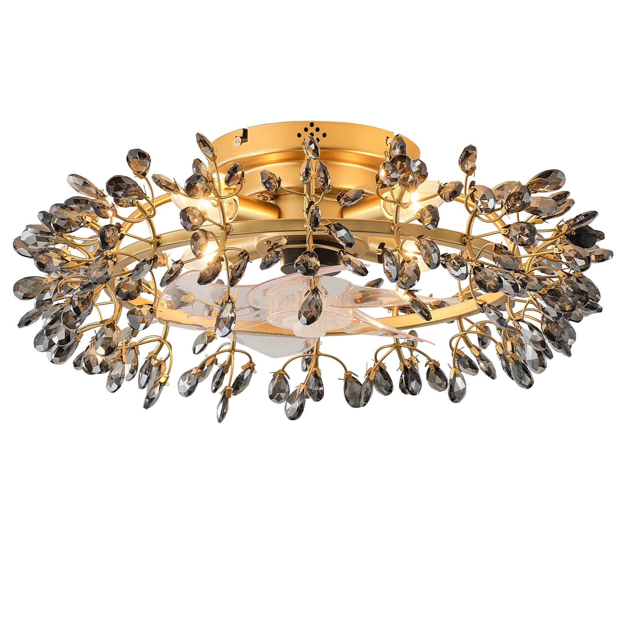 23" Clara Golden Crystal Flush Mount Ceiling Fan with Light and Remote