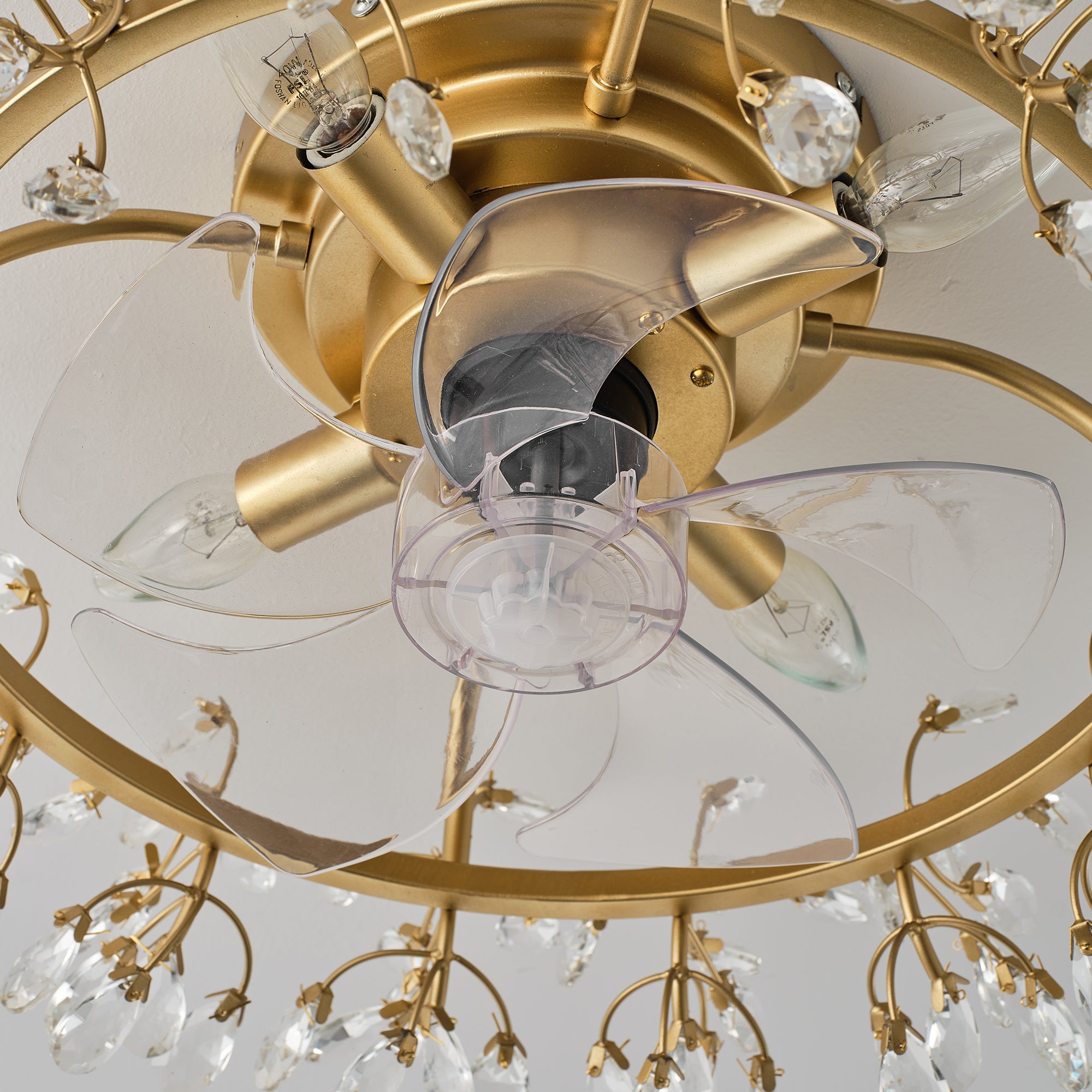 23" Clara Golden Crystal Flush Mount Ceiling Fan with Light and Remote