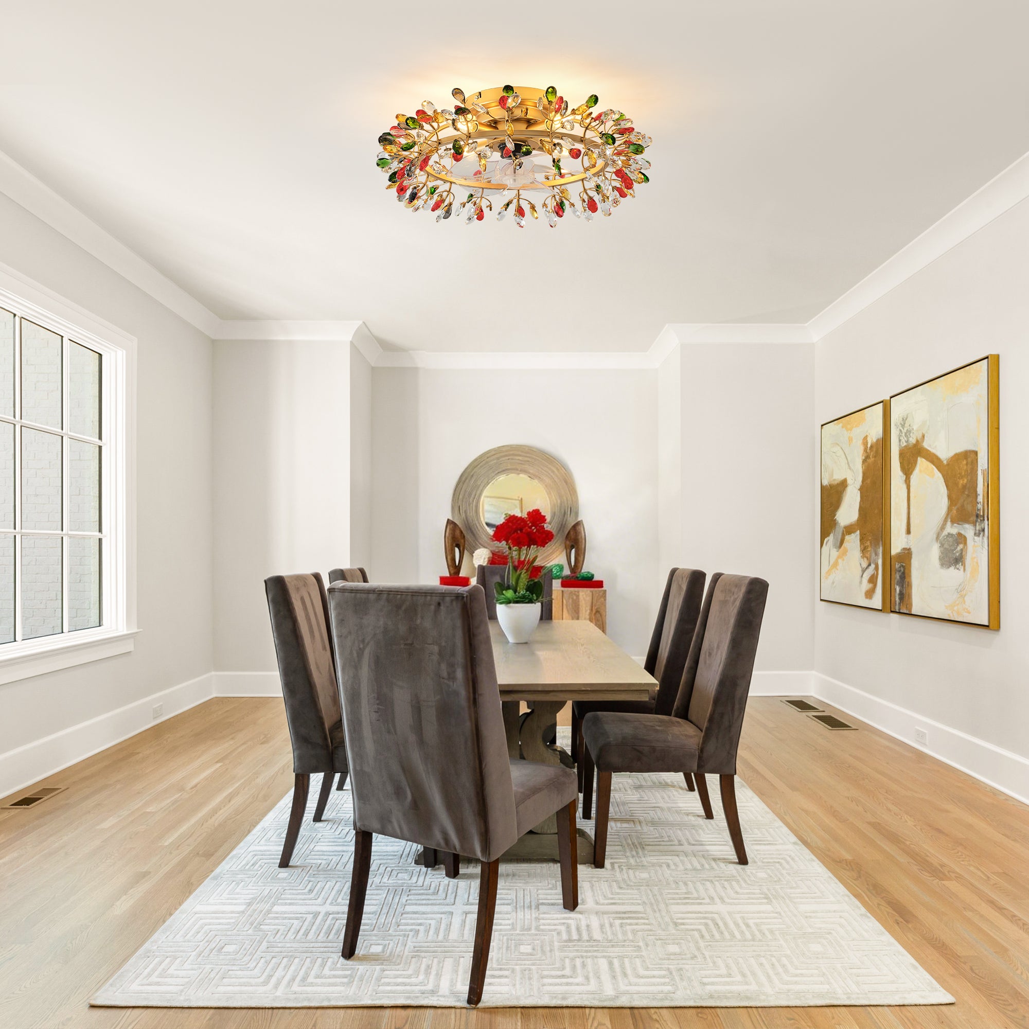 23" Clara Golden Crystal Flush Mount Ceiling Fan with Light and Remote