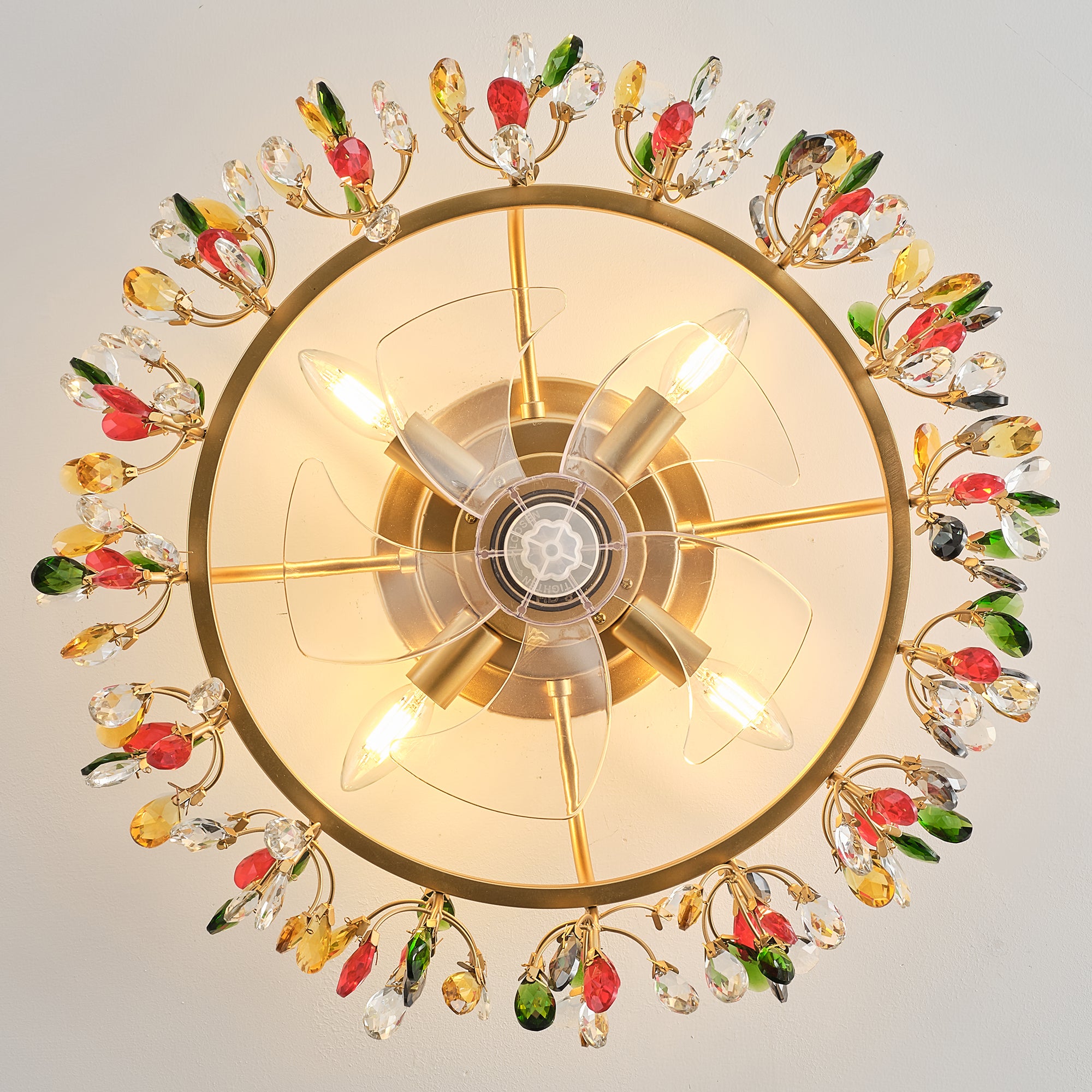 23" Clara Golden Crystal Flush Mount Ceiling Fan with Light and Remote