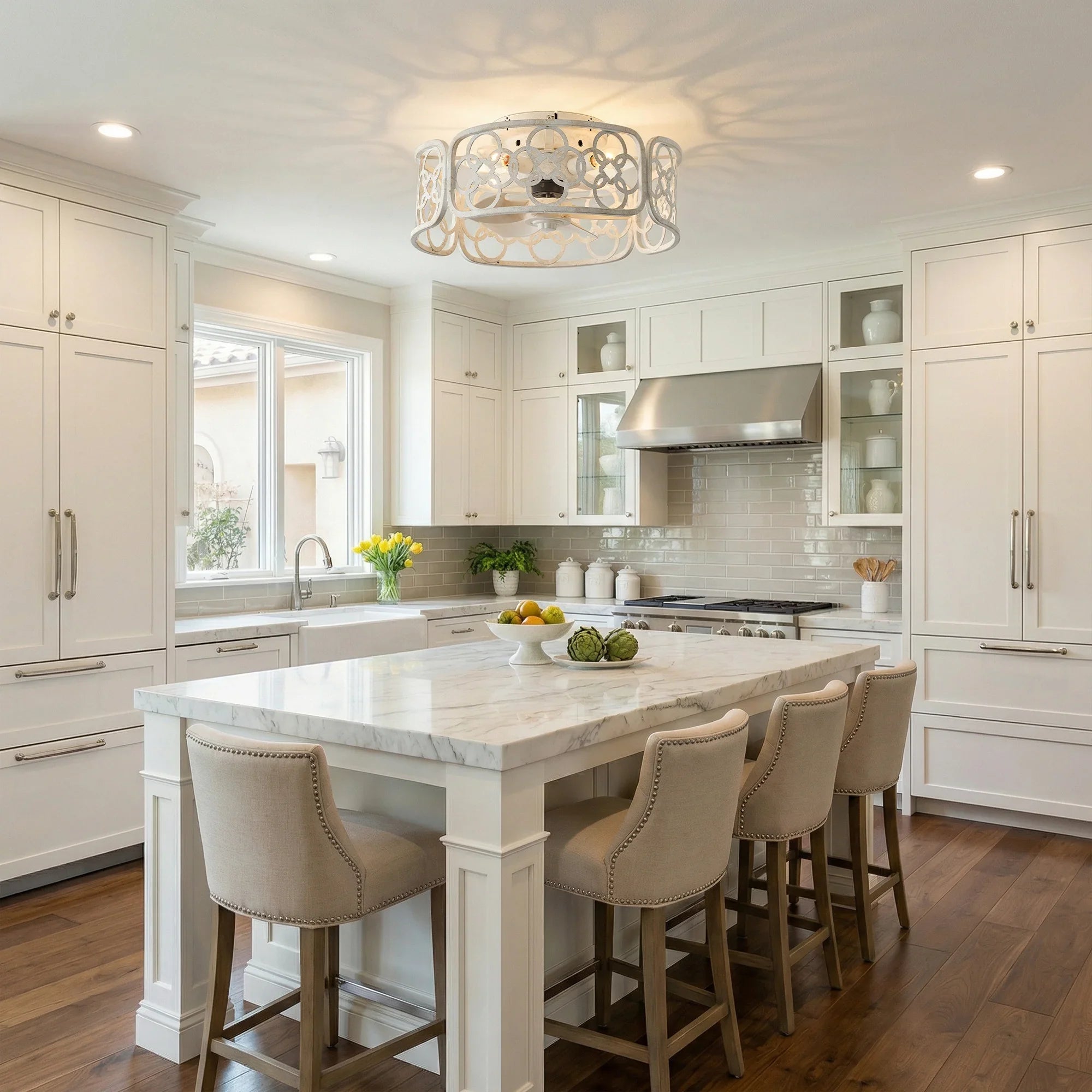 18" Leif Distressed White Flush Mount Ceiling Fan with Light