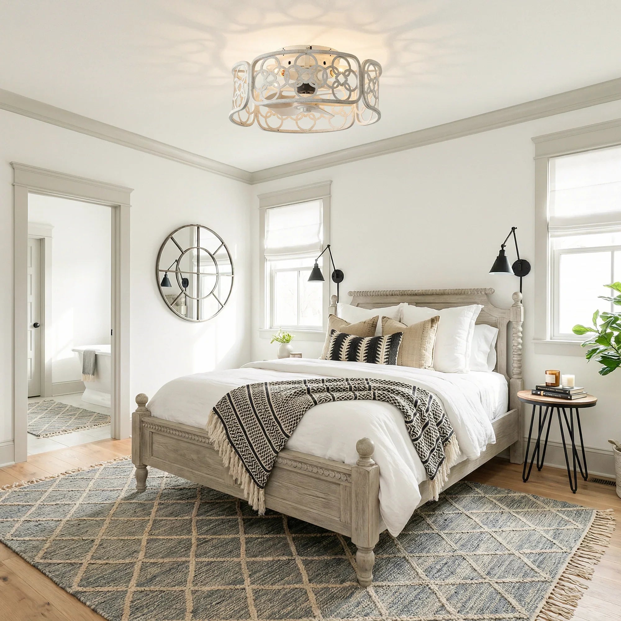 18" Leif Distressed White Flush Mount Ceiling Fan with Light