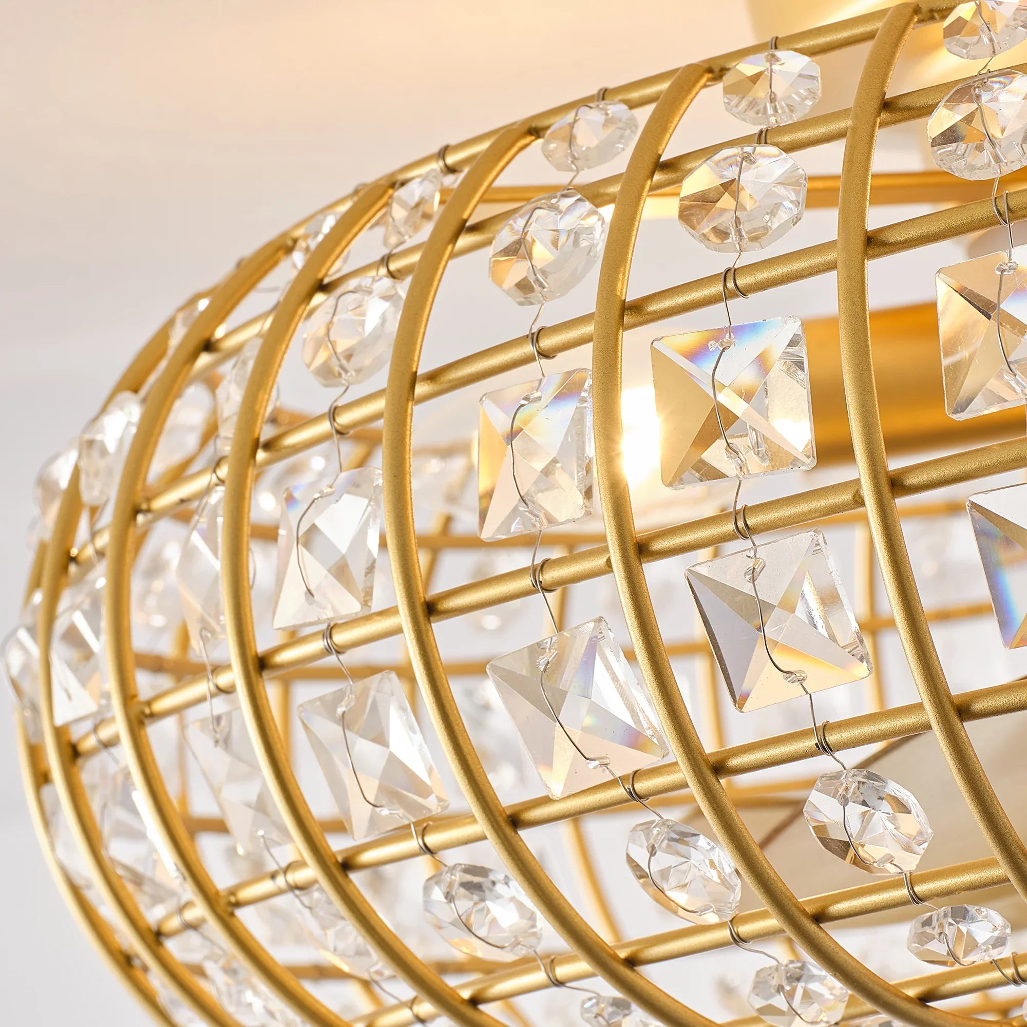 20" Lance Golden Crystal Ornament Flush Mount Ceiling Fan with Light