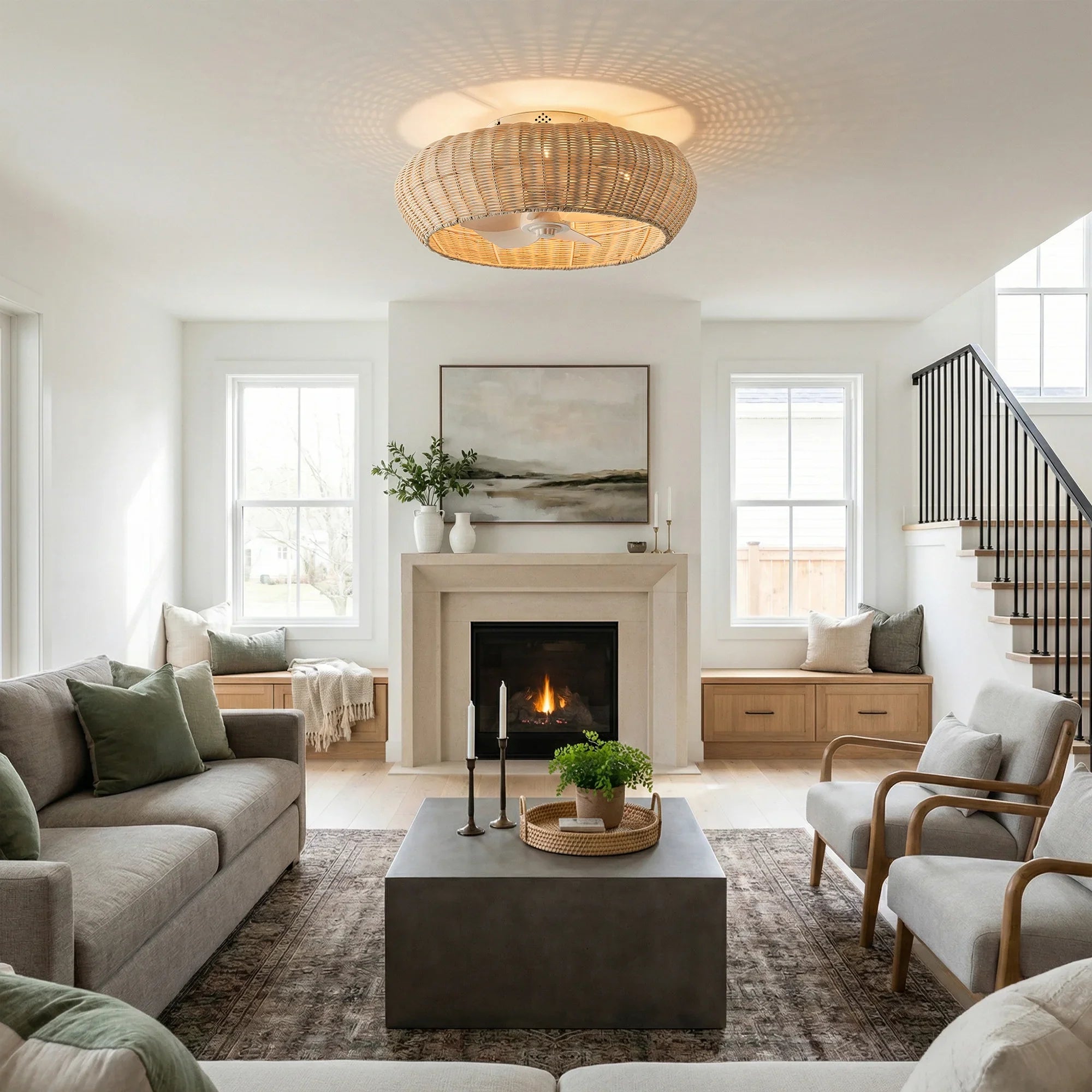 20" Ronald Bohemian Flush Mount Ceiling Fan with Light