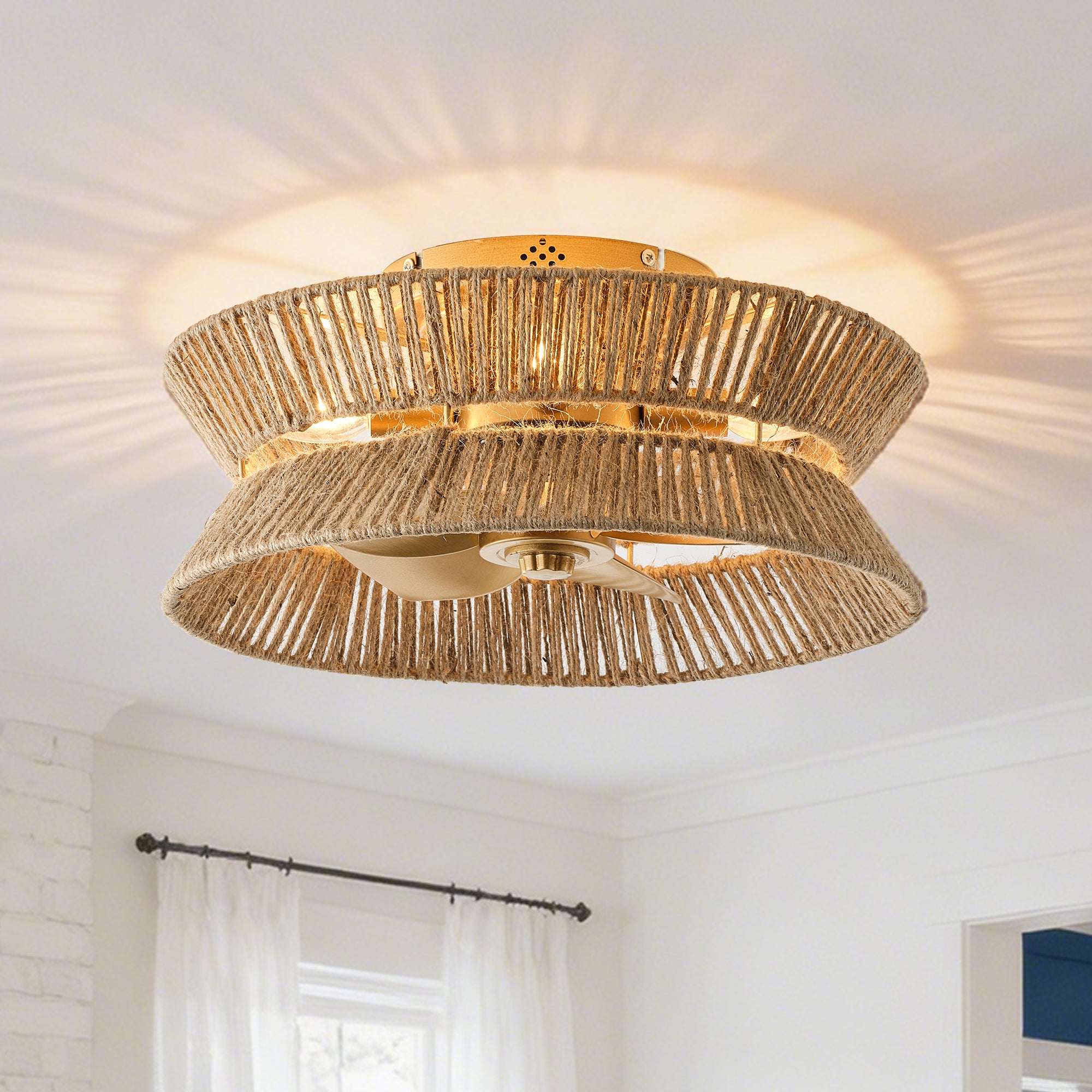 18" Reuben Bohemian Flush Mount Ceiling Fan with Light