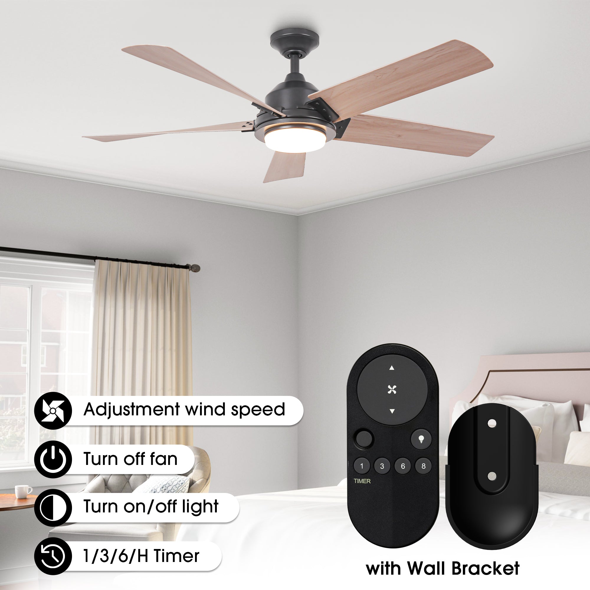 52 Inch Vita Modern Downrod Mount LED Ceiling Fan with Remote Control