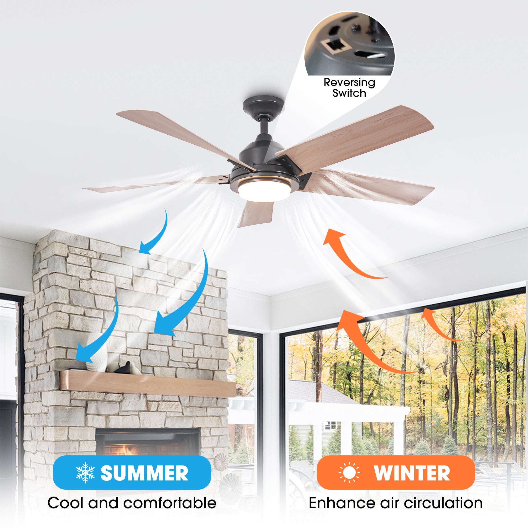 52 Inch Vita Modern Downrod Mount LED Ceiling Fan with Remote Control