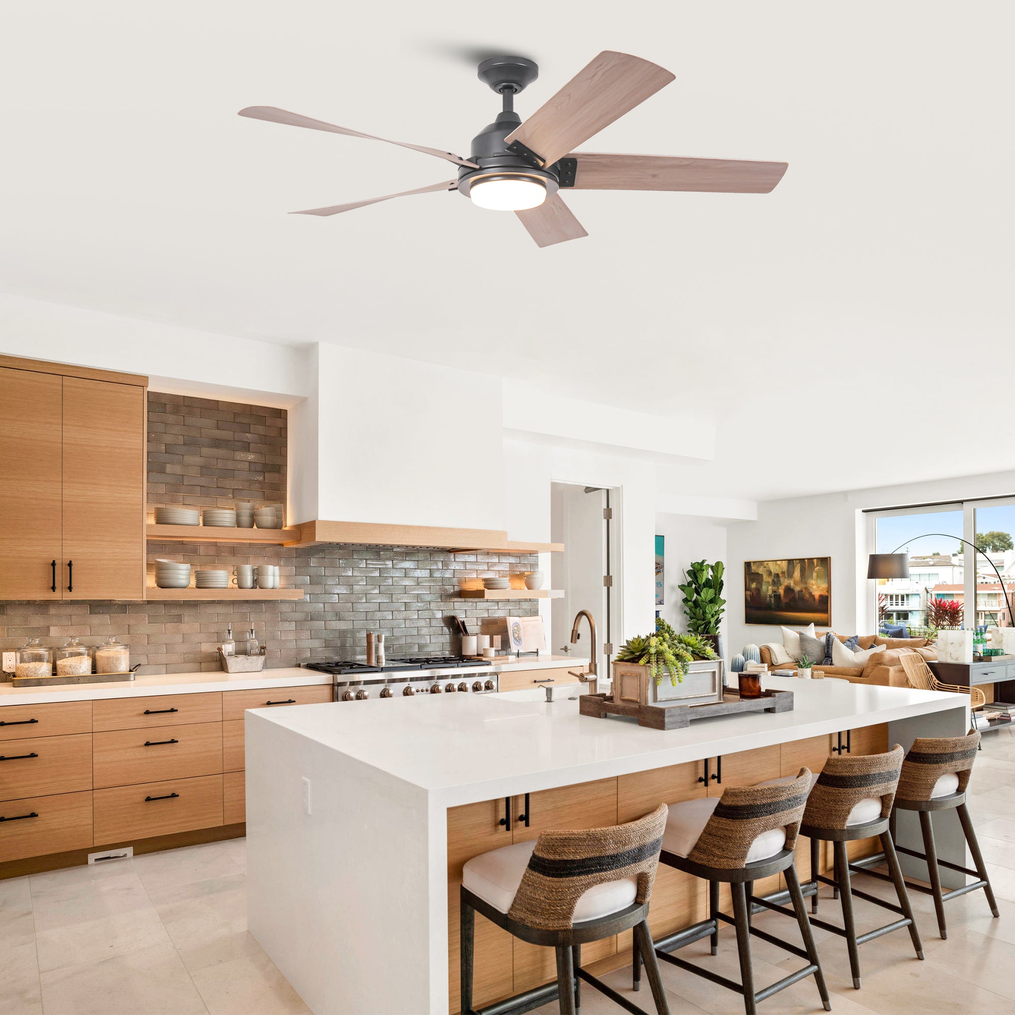 52 Inch Vita Modern Downrod Mount LED Ceiling Fan with Remote Control