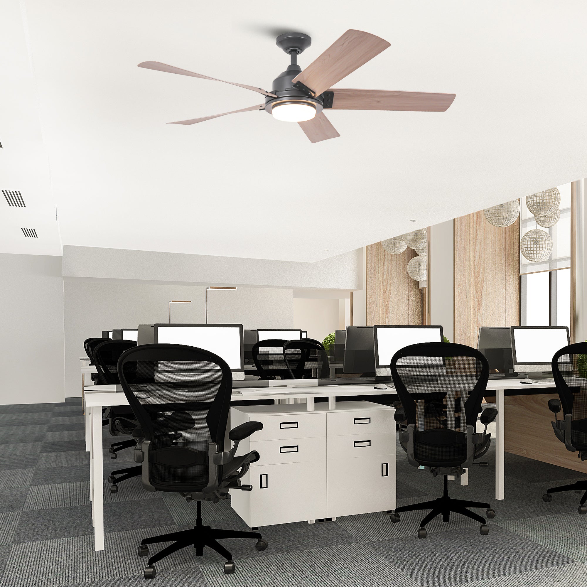 52 Inch Vita Modern Downrod Mount LED Ceiling Fan with Remote Control