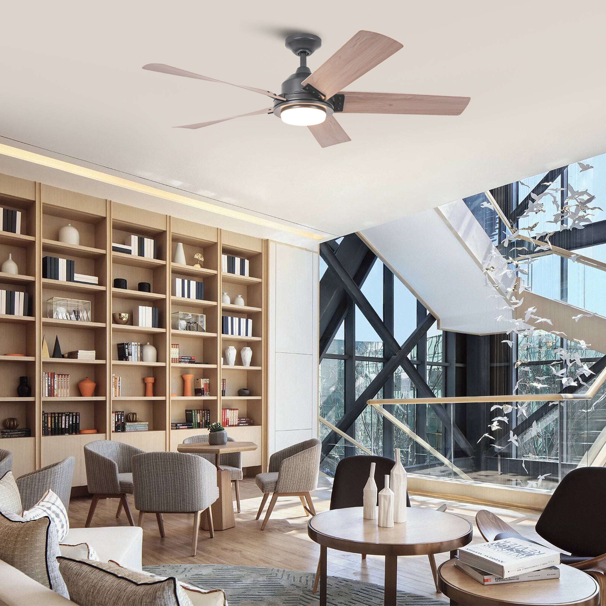 52 Inch Vita Modern Downrod Mount LED Ceiling Fan with Remote Control