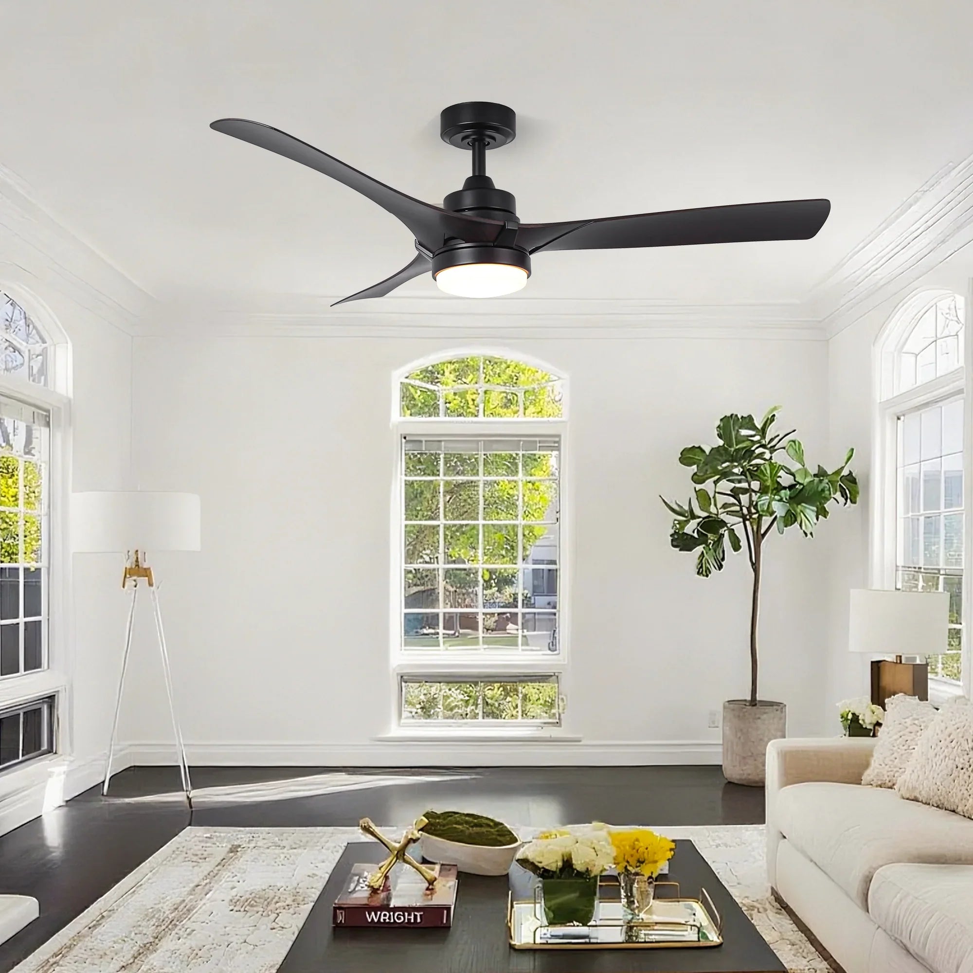 52 Inch Ivy Industrial Downrod Mount LED Ceiling Fan with Remote Control