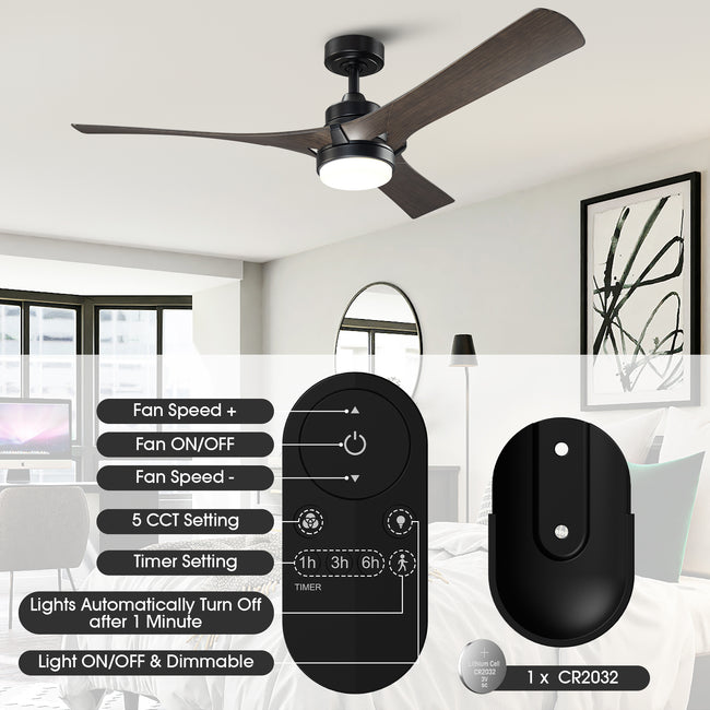 52 Inch Ivy Industrial Downrod Mount LED Ceiling Fan with Remote Control