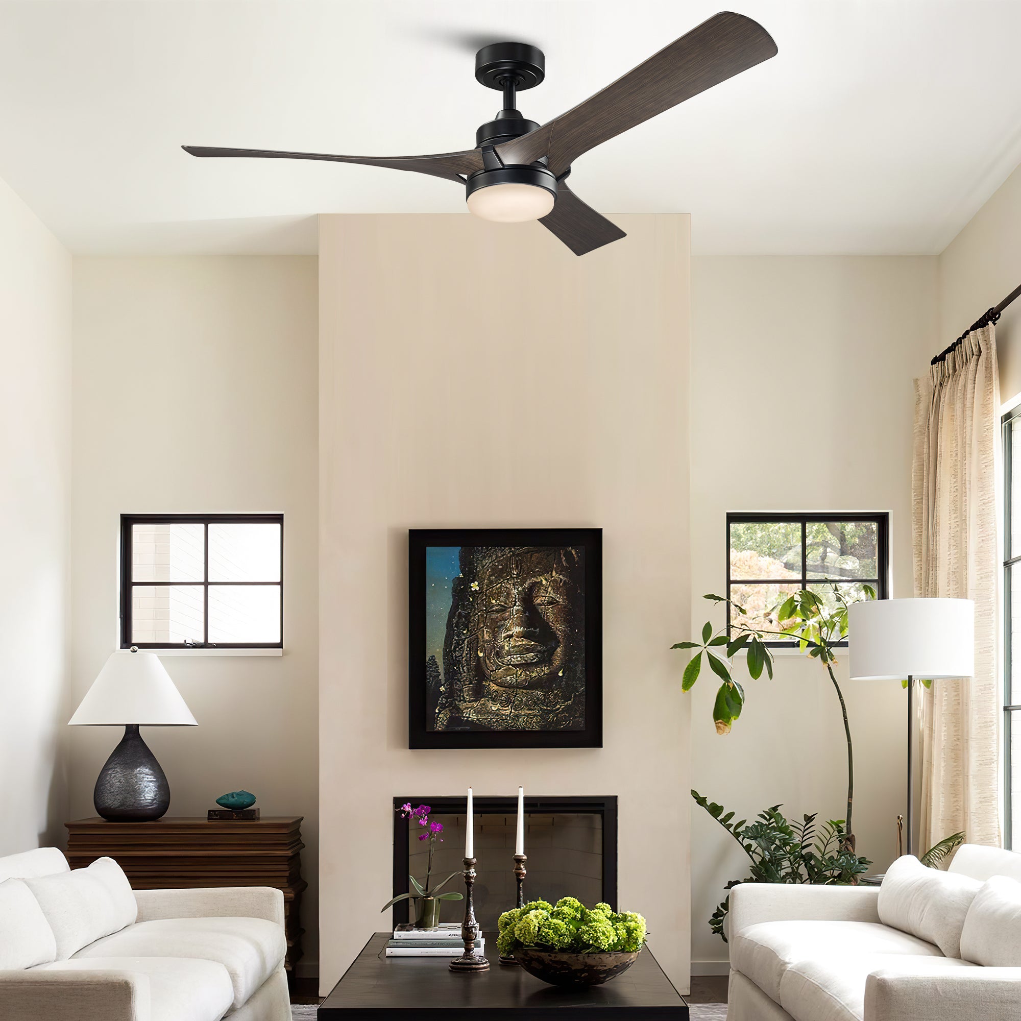 52 Inch Ivy Industrial Downrod Mount LED Ceiling Fan with Remote Control