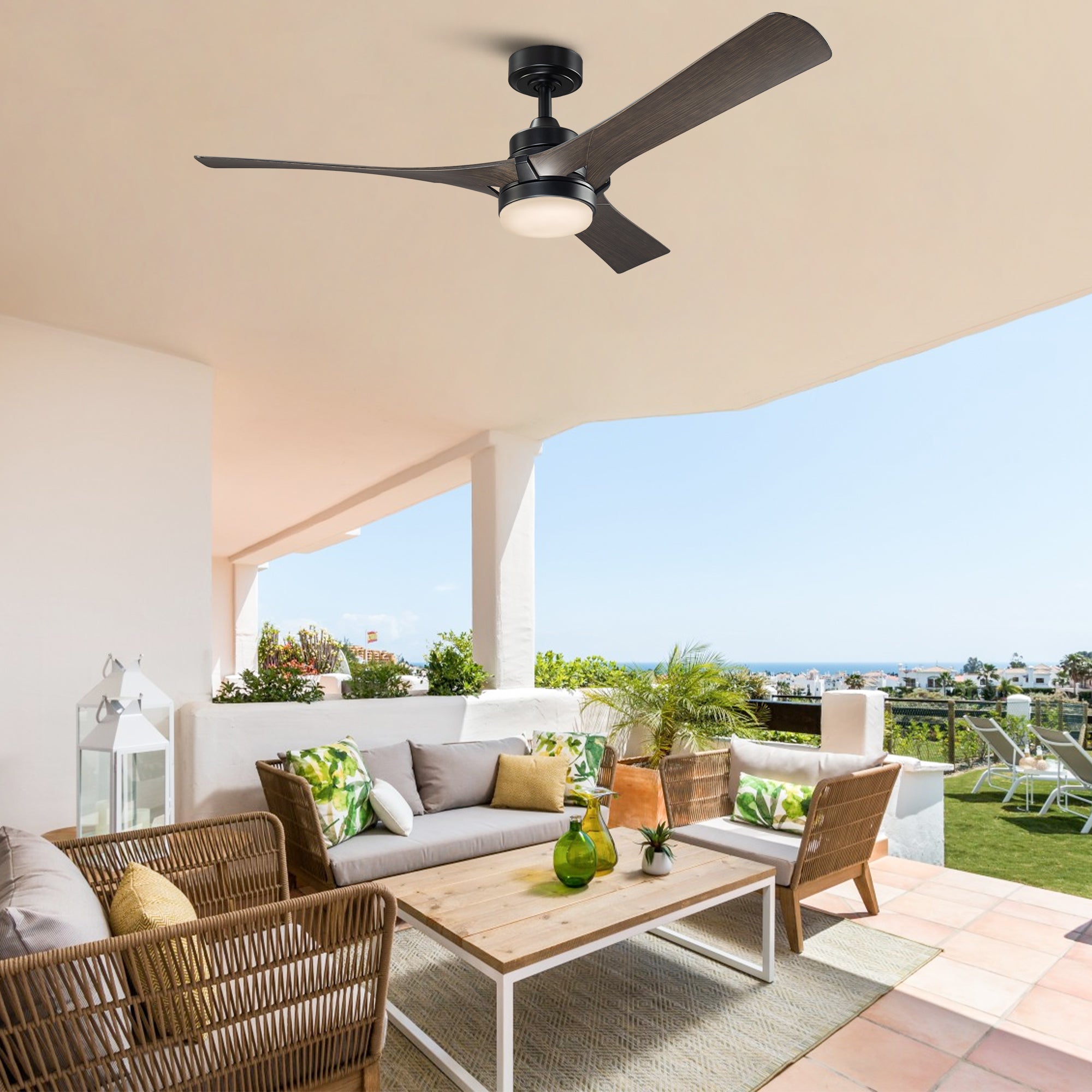 52 Inch Ivy Industrial Downrod Mount LED Ceiling Fan with Remote Control