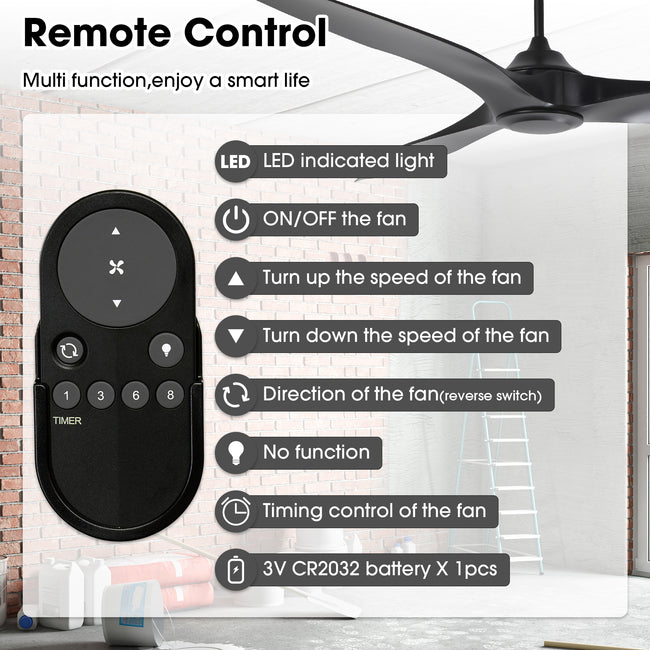 100 Inch Simon Black IP44 Outdoor Downrod Mount Ceiling Fan with Remote Control