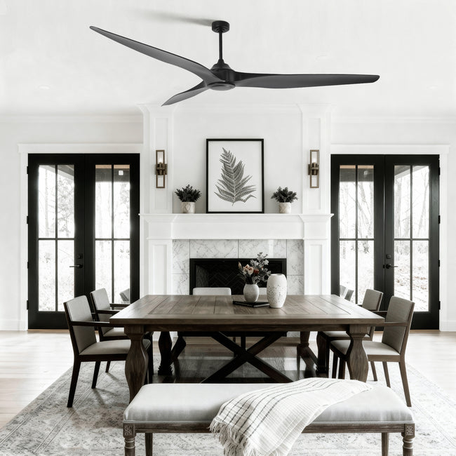 100 Inch Simon Black IP44 Outdoor Downrod Mount Ceiling Fan with Remote Control