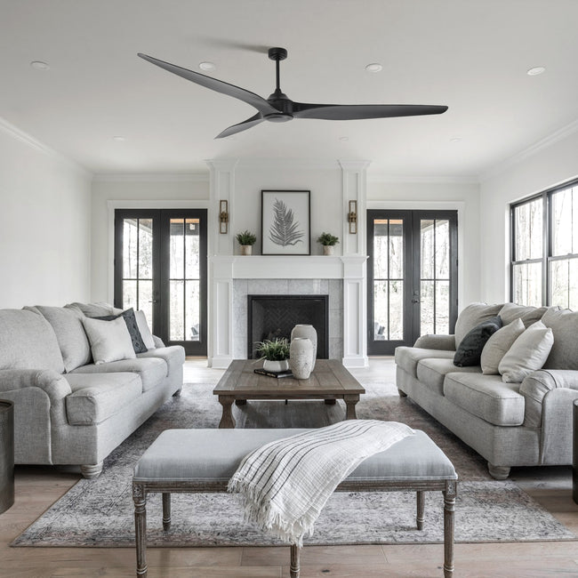 100 Inch Simon Black IP44 Outdoor Downrod Mount Ceiling Fan with Remote Control