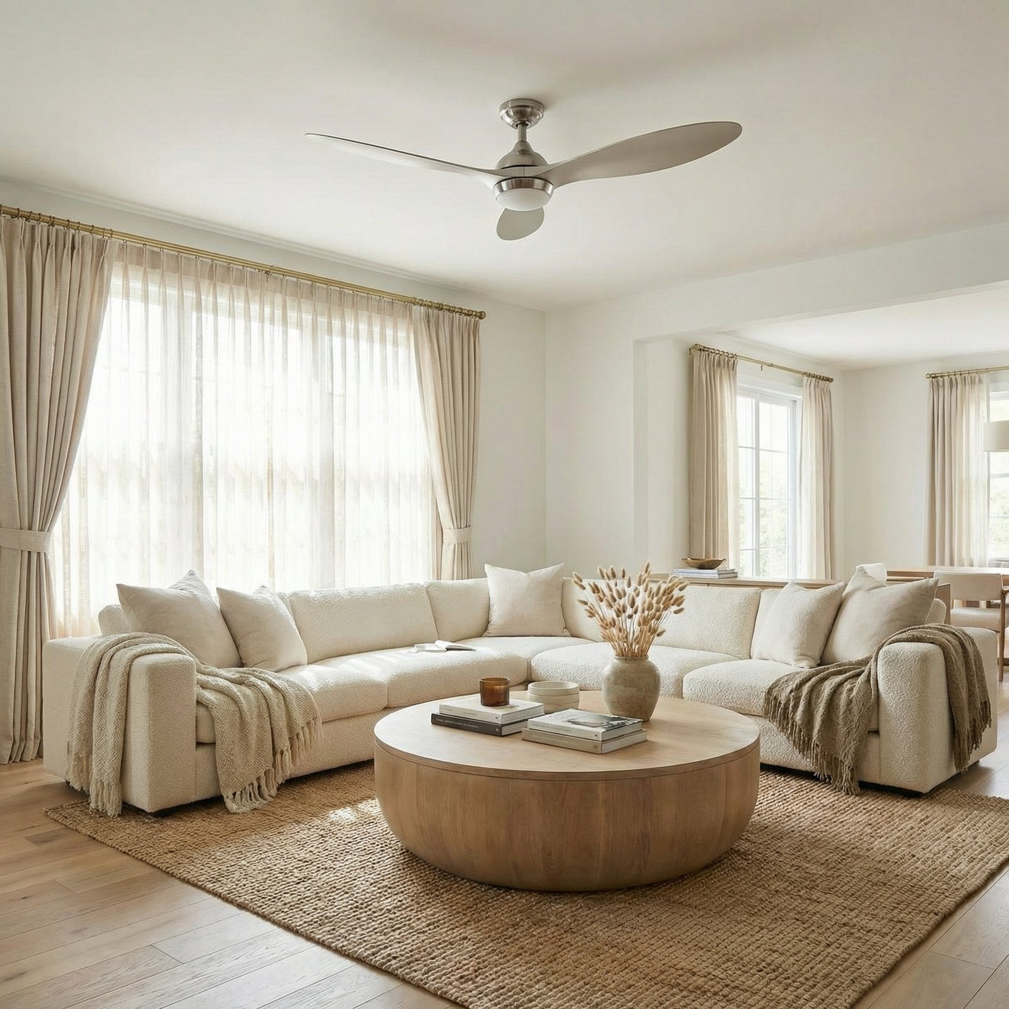 Ventilador de techo reversible de 56" con motor de CC de níquel cepillado Bernardino moderno con iluminación y control remoto