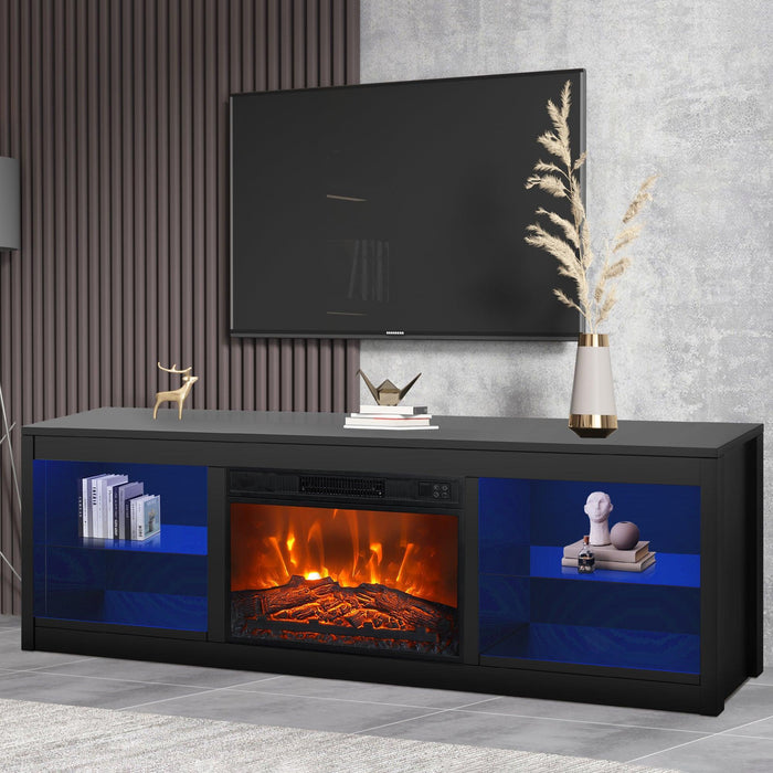 Moderno mueble para TV LED de 66" con chimenea eléctrica de 23" para sala de estar