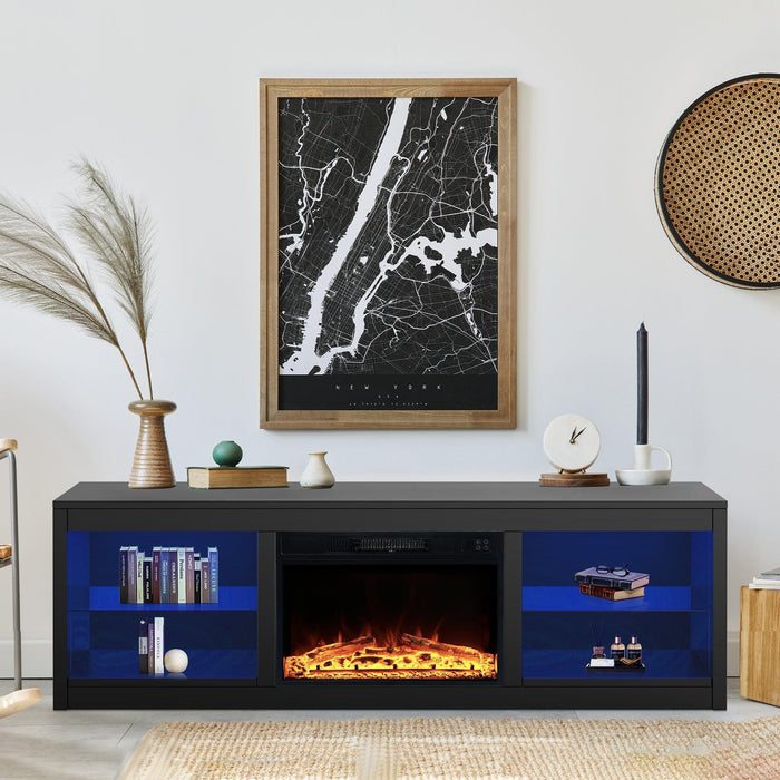Moderno mueble para TV LED de 66" con chimenea eléctrica de 23" para sala de estar