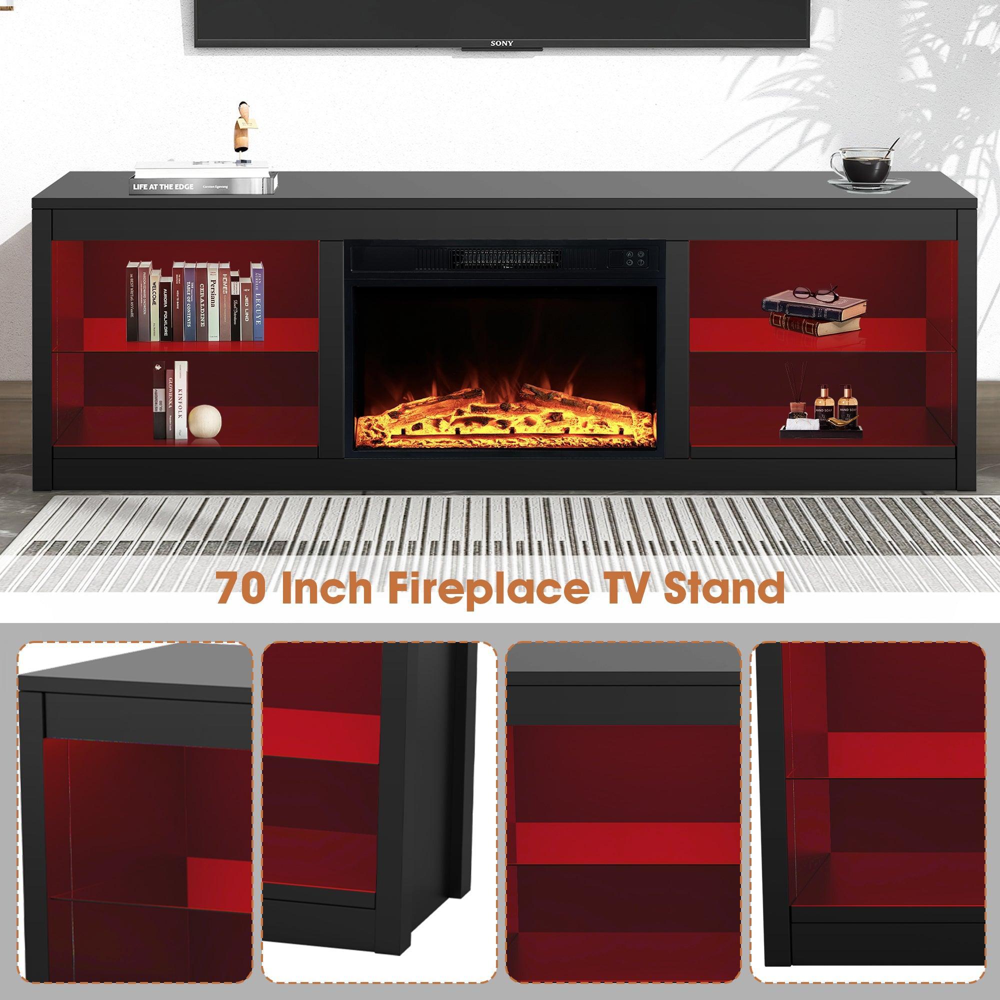 Moderno mueble para TV LED de 66" con chimenea eléctrica de 23" para sala de estar