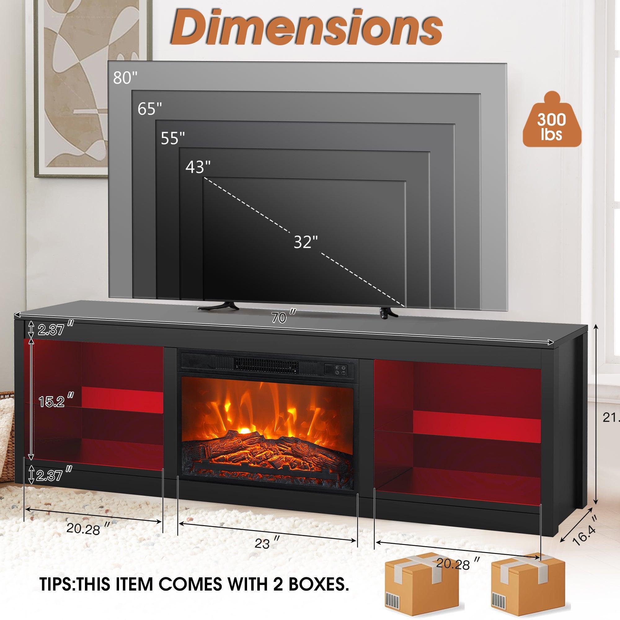 Moderno mueble para TV LED de 66" con chimenea eléctrica de 23" para sala de estar