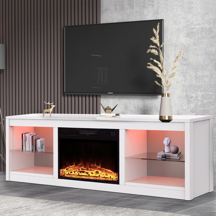 Moderno mueble para TV LED de 66" con chimenea eléctrica de 23" para sala de estar