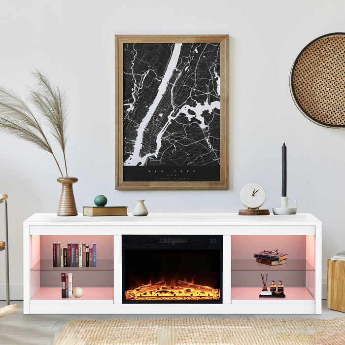Moderno mueble para TV LED de 66" con chimenea eléctrica de 23" para sala de estar