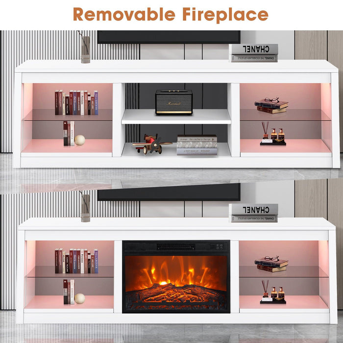 Moderno mueble para TV LED de 66" con chimenea eléctrica de 23" para sala de estar