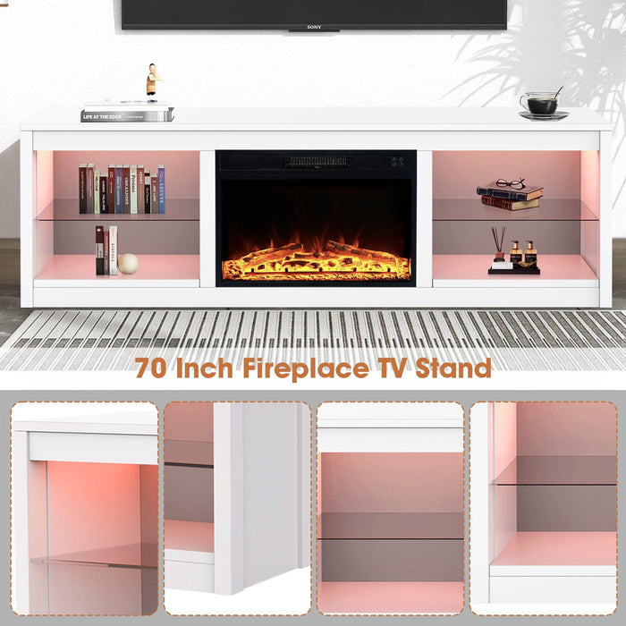Moderno mueble para TV LED de 66" con chimenea eléctrica de 23" para sala de estar
