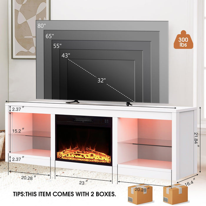 Moderno mueble para TV LED de 66" con chimenea eléctrica de 23" para sala de estar