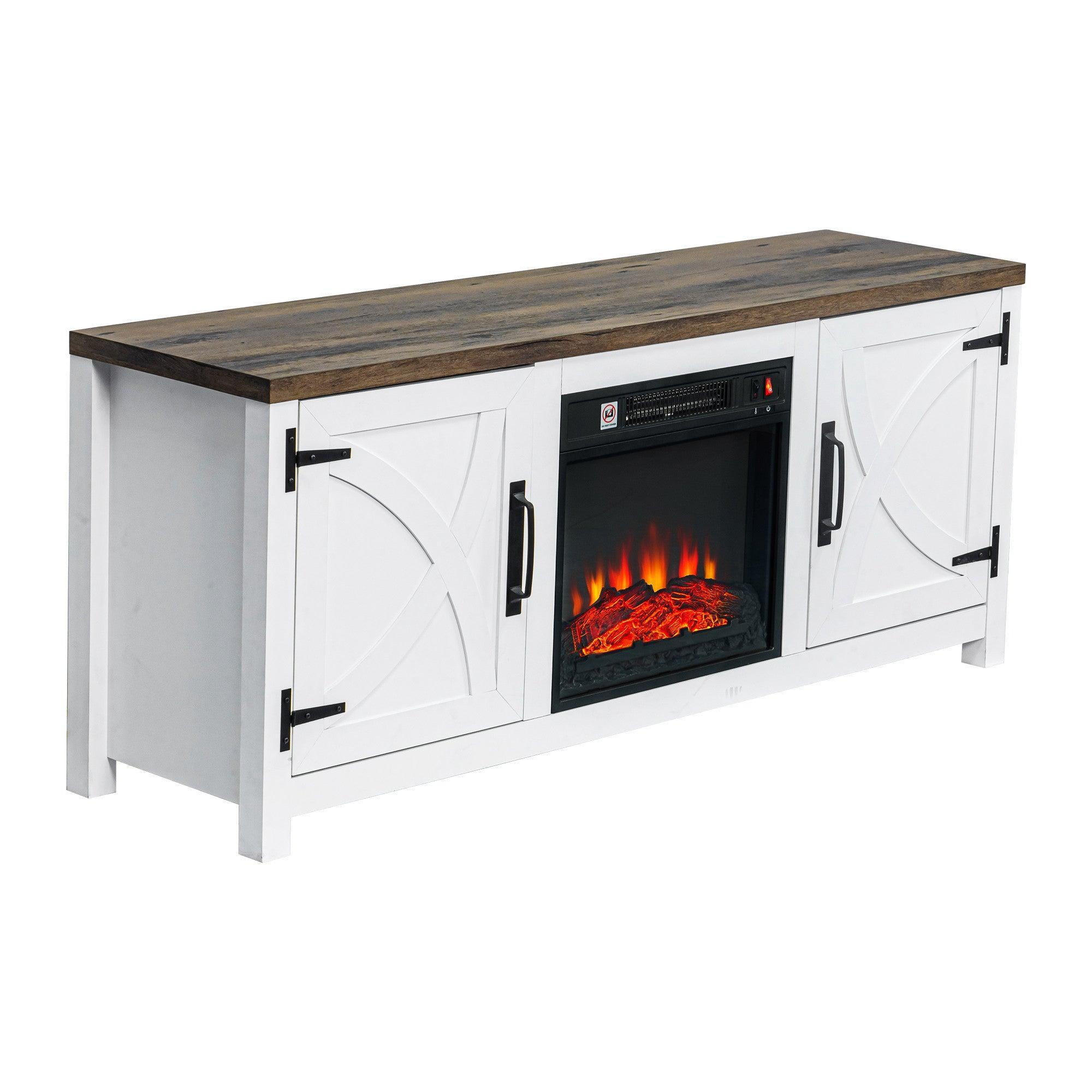 58" Farmhouse TV Stand with 18" Insert Electric Fireplace for Living Room